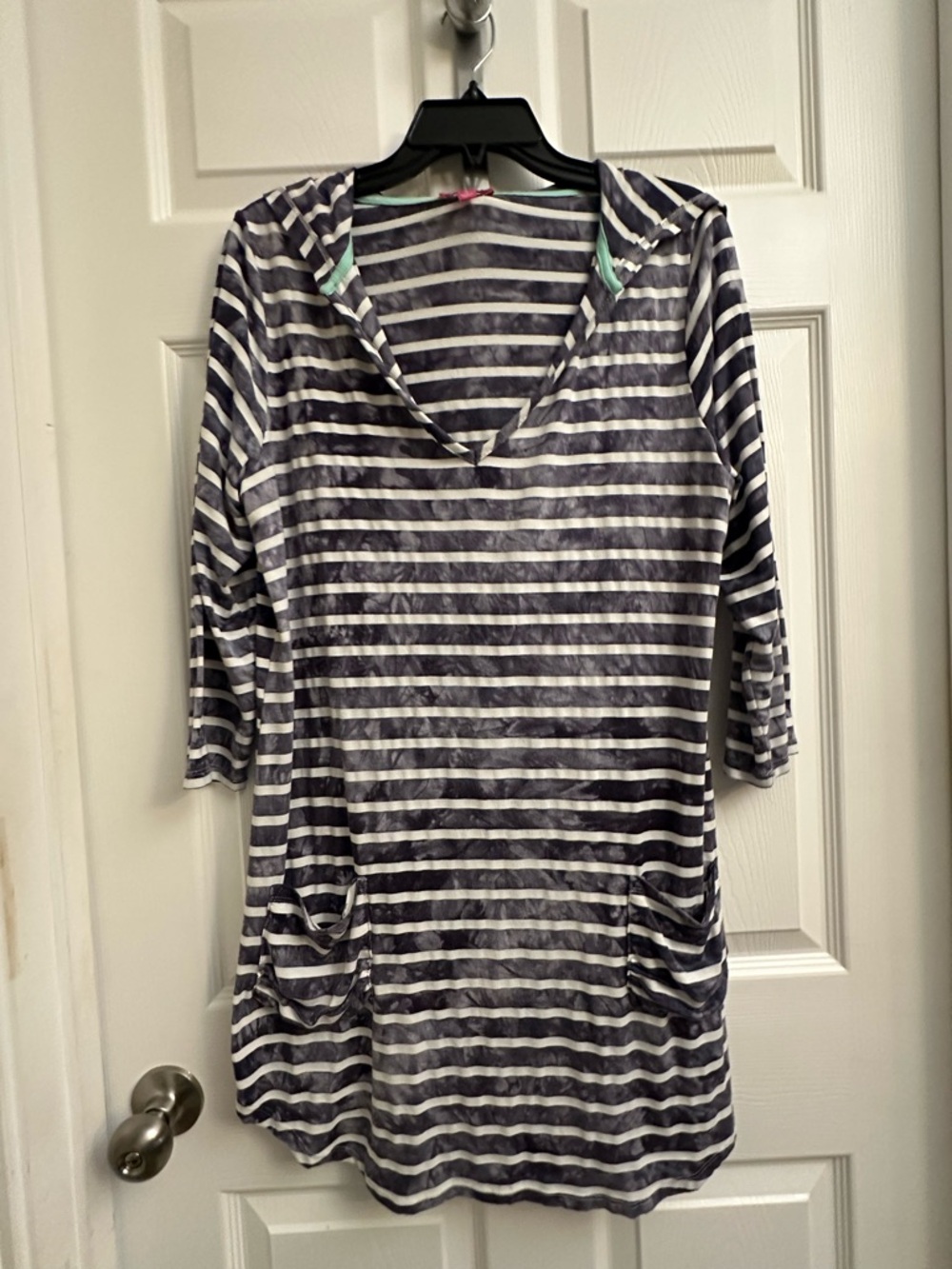 Striped Navy and White Mini Dress with Hood